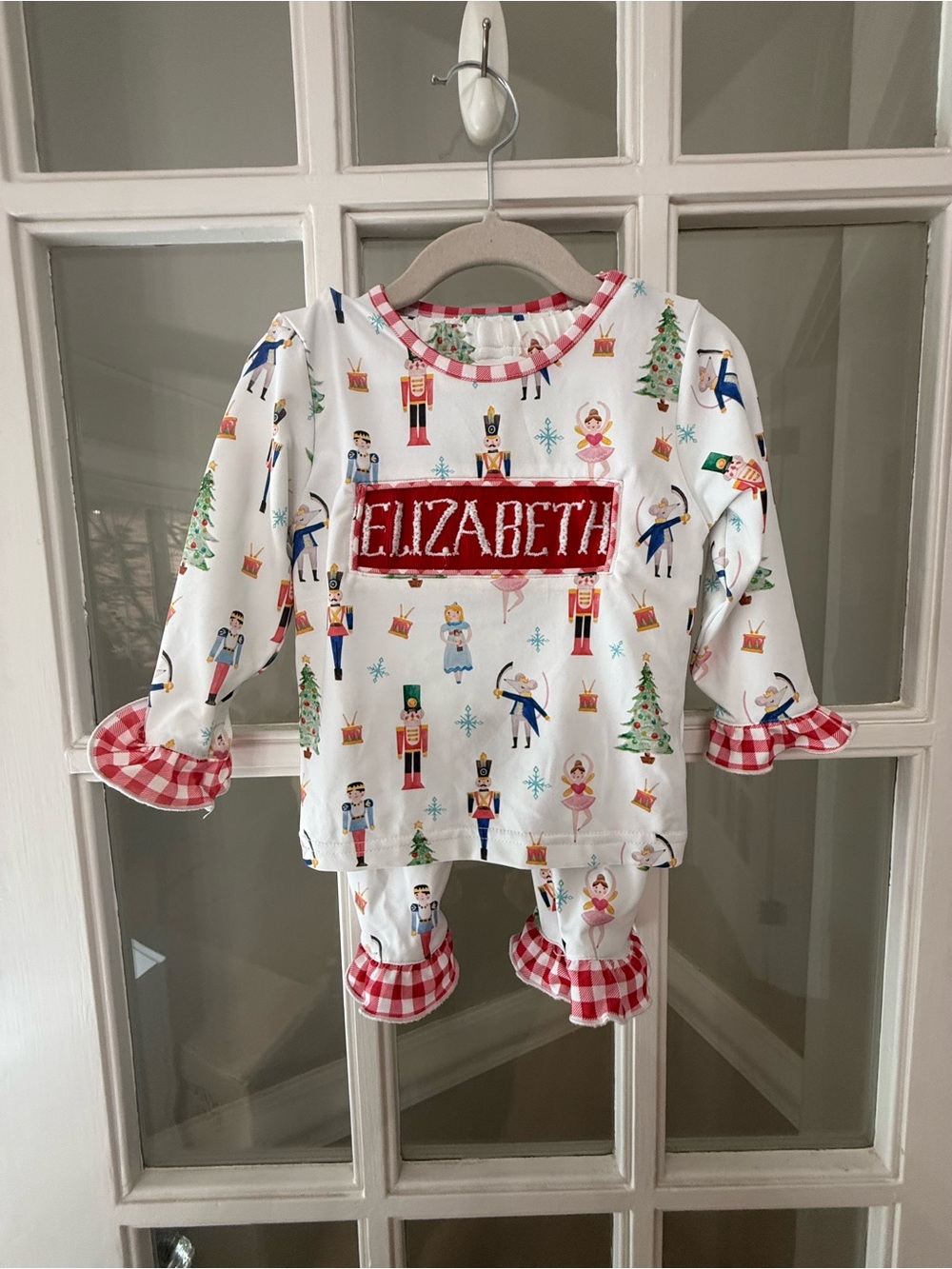 The Smocked Flamingo Personalized White Nutcracker Print Kids Pajama Set